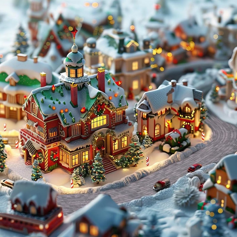 Lovyno 4 Pcs Christmas Village Red Brick Road, 47.2 x 4.7 Inch Miniature Street Landscape Roll, Cuttable Village Paths Road for Christmas Village Accessories-DIY Home Garden Street Decor - Image 4